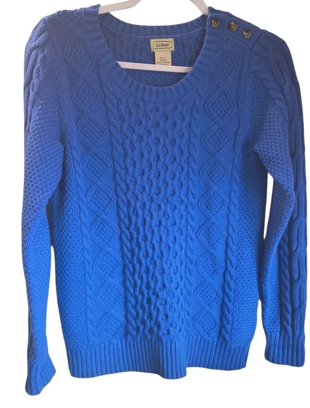 LL Bean Sweater Womens Small Blue Cable Knit Pullover Crew Neck Casual Classic